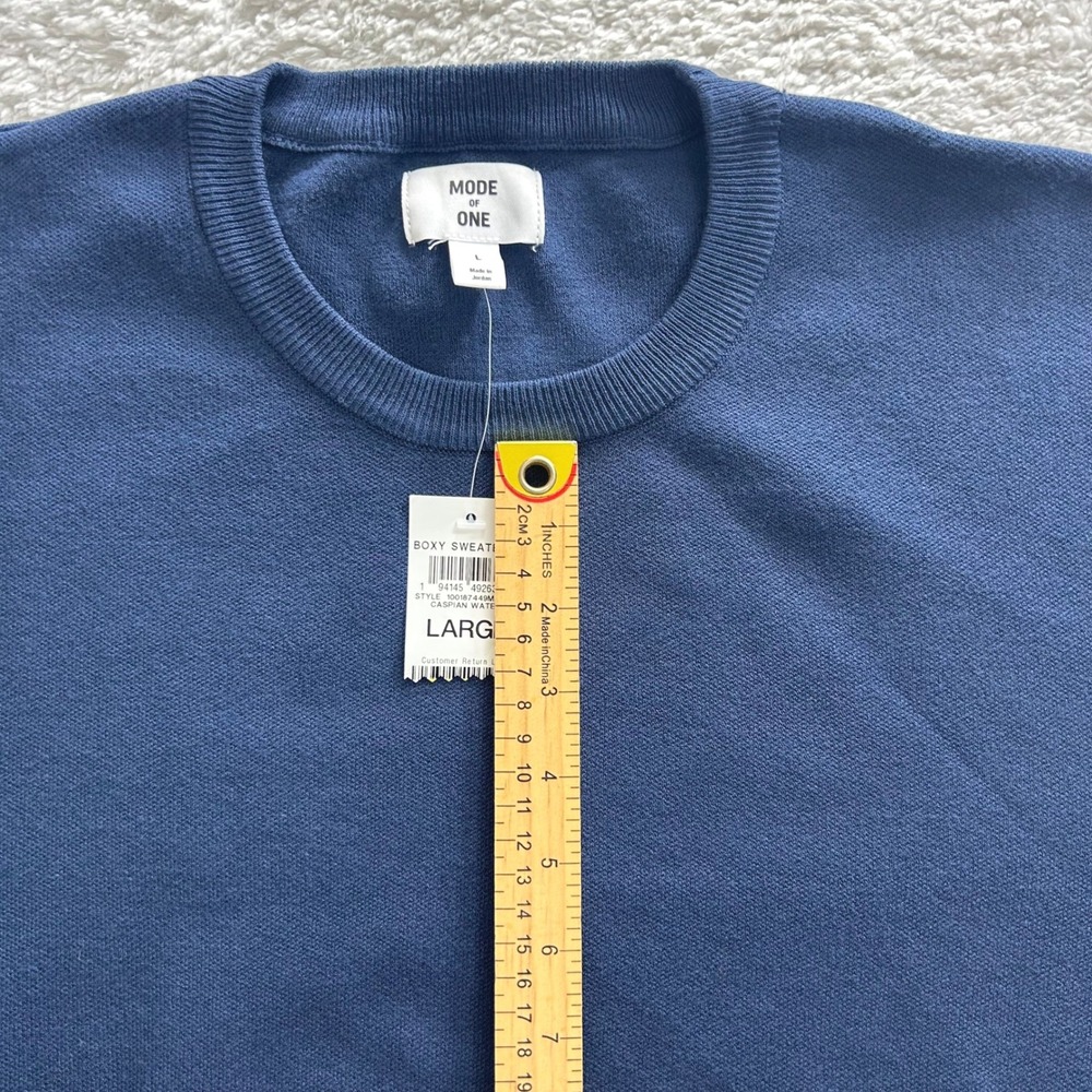 Mode of One Boxy Sweater Mens Large Caspian Water Blue Crew Neck New - Picture 4 of 10